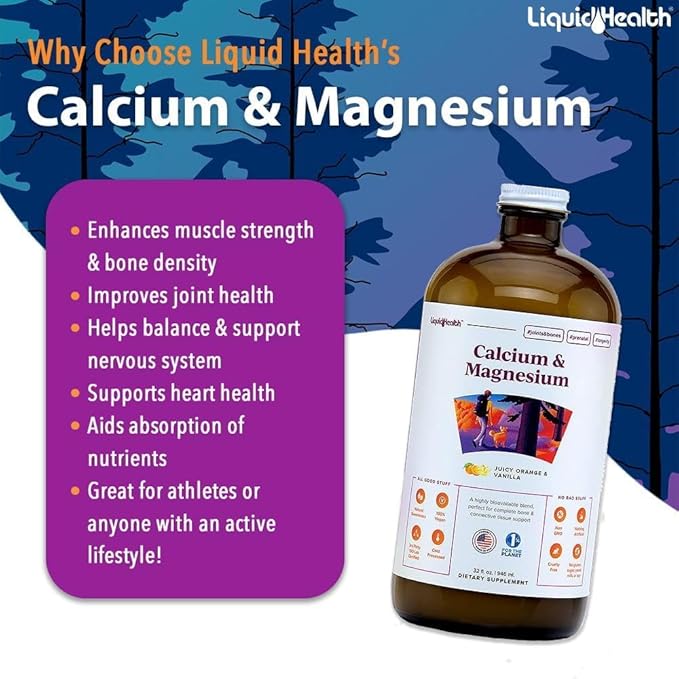 LIQUIDHEALTH Calcium & Magnesium Adult Liquid Vitamin Supplement - Bone, Joint, Muscle, Connective Tissue Support, Heart Health, Essential Nutrients - Made in USA, Vegan, Non GMO, No Sugar (3 Pack)