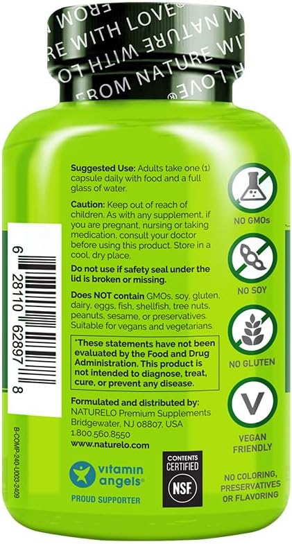 NATURELO Vitamin B Complex with Methyl B12, Methyl Folate, Vitamin B6, Biotin Plus Choline, CoQ10, and Fruit & Vegetable Blend - Supports Energy & Healthy Stress Response - Vegan - 240 Capsules