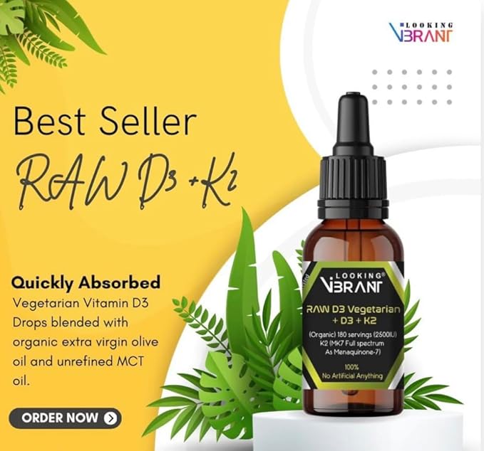 Vitamin D3 + K2 (MK-7) Liquid Drops with MCT Oil & Olive Oil - Vegetarian, Non-GMO, Soy-Free, Gluten-Free, Alcohol-Free, 1 Bottle, 2 Fl Oz (60 ml) - 180 Servings (2500 IU per Serving)