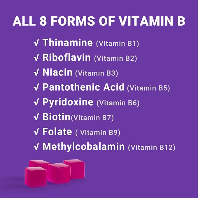 Sugar Free Vitamin B Complex Gummies with Vitamin C, Methylated B Complex Vitamins for Women, Men & Adults - B12, B1, B2, B3, B5, B6, B7, B9 - Vitamin B Complex Supplement for Energy Immune Support