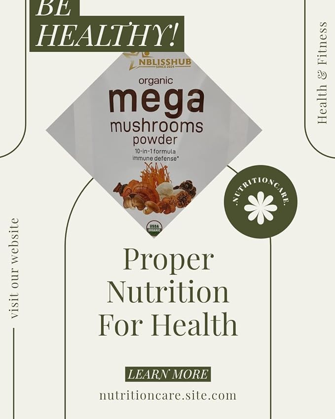 Organic Mega Mushroom Powder 10-in-1, 10oz – Lion’s Mane, Reishi, Shiitake, Cordyceps & More – Immune Boost, Energy, Brain Support – Non-GMO, Vegan, Gluten-Free Superfood Supplement