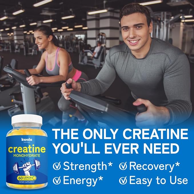 Creatine Monohydrate Gummies for Men & Women - 5g Creatine Per 5 Gummies - 120 Count - Lemon Flavored - Vegan Creatine Chews - 2 Bottles (60 Creatine Gummies Per Bottle)