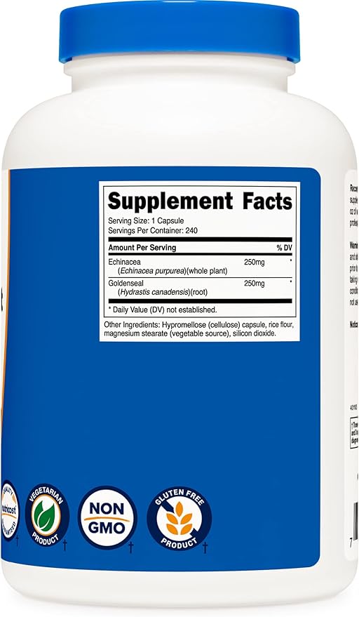 Nutricost Echinacea & Goldenseal Root, 500mg, 240 Capsules (3 Bottles) - Veggie Caps, Non GMO, Gluten Free
