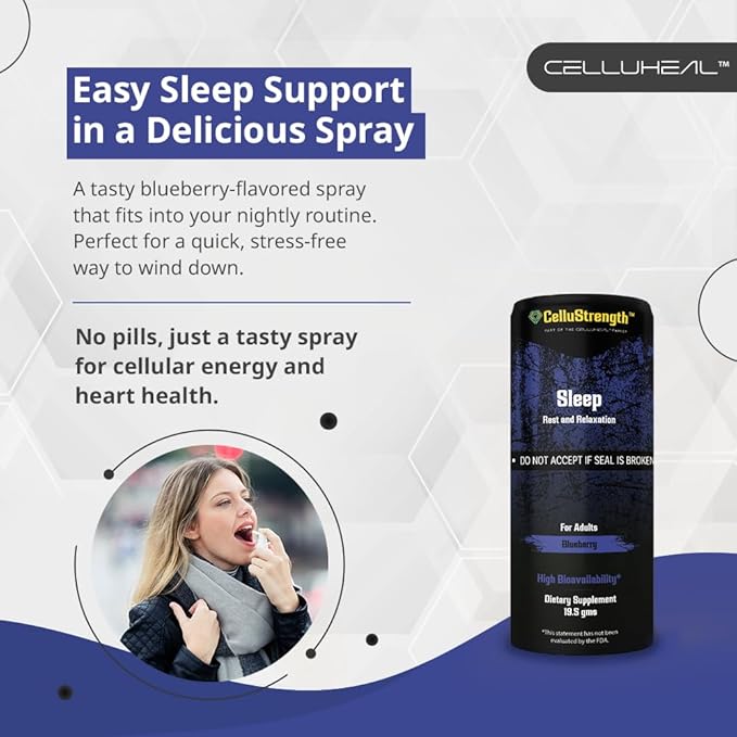 CelluStrength Sleep Spray - Blueberry Flavor, 30 Servings | Natural Support for Rest & Relaxation with GABA, Melatonin | High Bioavailability