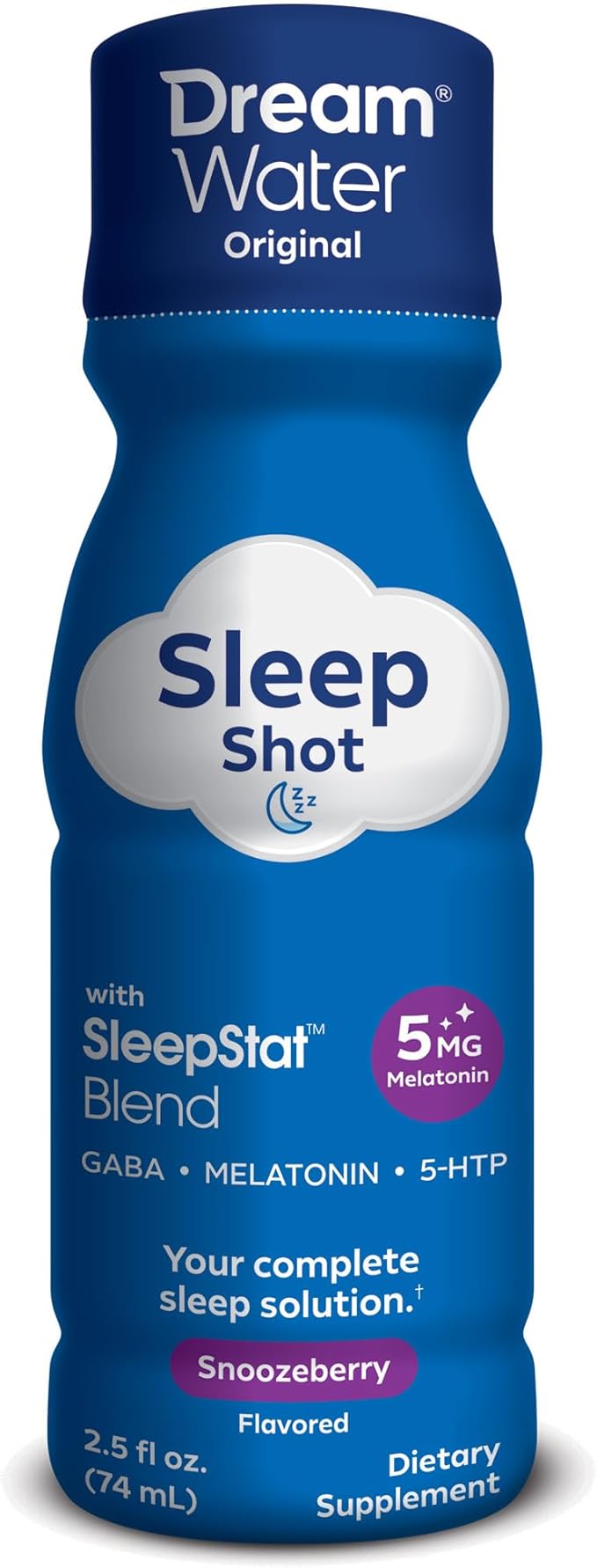 Dream Water Sleep Aid Supplement Drink; Melatonin 5mg, GABA, 5-HTP; Zero Sugar, Natural Flavors, No Added Colors, 2.5 oz Liquid Sleep Shots, Snoozeberry, 4-Count