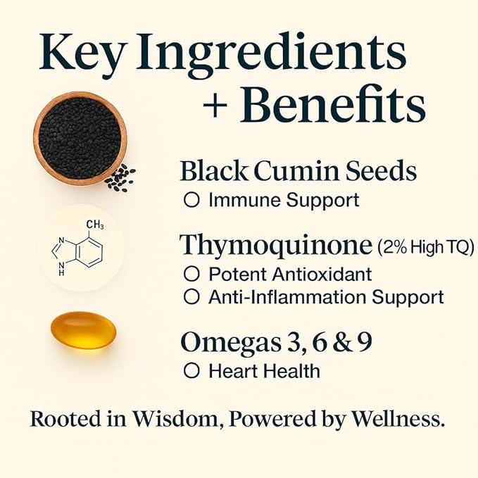 ORGANICS NATURE Black Seed Oil Capsules 1000MG Vegan Softgels, for Hair & Skin, Heart Support, Nigella Sativa - 100% Cold Pressed Cumin Seed Oil Capsules High Thymoquinone, Omega 3s