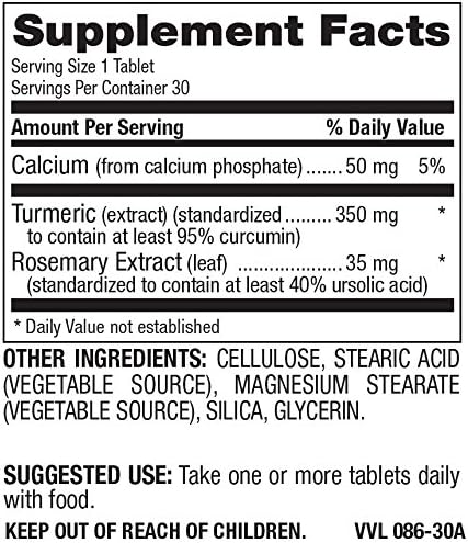 Natural Nutra Turmeric Curcumin with 95% Curcuminoids Extract Supplement with Rosemary for Brain Health, Enhances Memory and Improves Concentration, Improve Digestion 350 mg, 30 Vegan Tablets