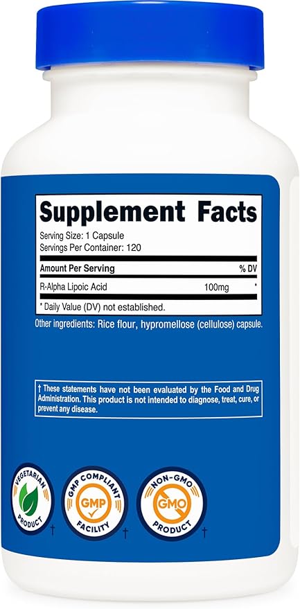 Nutricost R-Alpha Lipoic Acid 100mg, 120 Capsules - Veggie Capsules, Non-GMO, Gluten Free