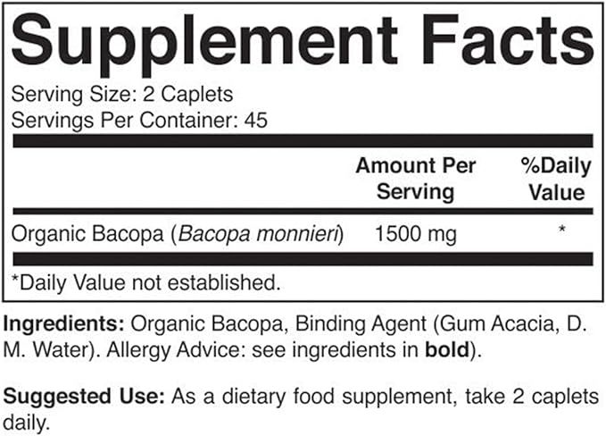 Brieofood Organic Bacopa 1500mg, 45 Servings, Vegetarian, Gluten Free, 90 Vegetarian Tablets…