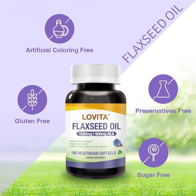 Lovita Cold-Pressed Flaxseed Oil Supplement - Vegetarian softgels (Classic Packaging, 180)