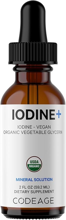 Codeage USDA Certified Organic Iodine Drops - 250 Mcg Per Serving - 1+ Year Supply - Liquid Iodide Supplement - Pure, Clear Iodine - Vegan Potassium Iodine Liquid Drop - 2 fl oz