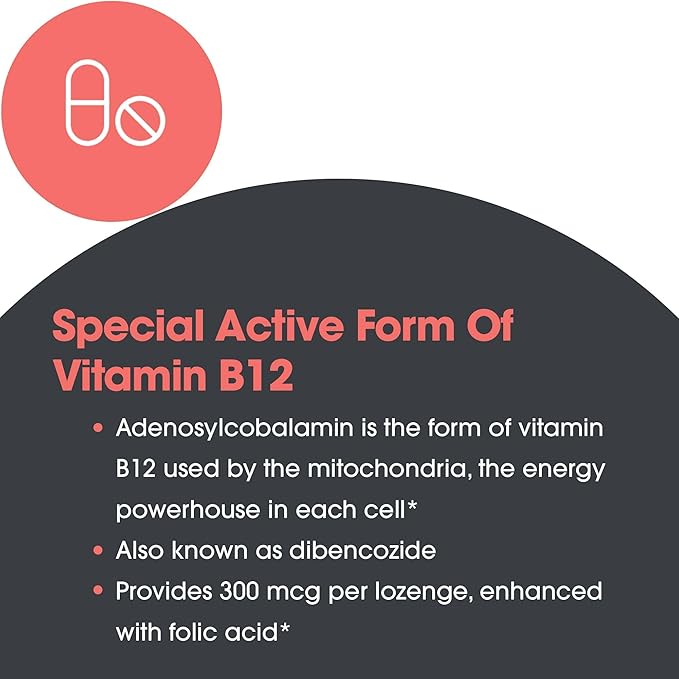 Allergy Research Group B12 Adenosylcobalamin Supplement - with Folic Acid, Vitamin B12 3000 mcg, Folate, Pure B12, Vegetarian Lozenges - 60 Count