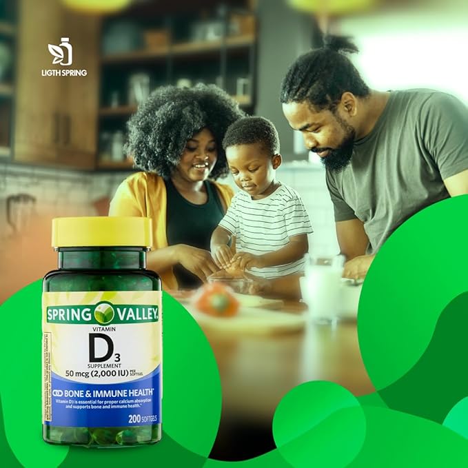 Spring Valley Vitamin D3 1000 IU Softgels, 100 Count