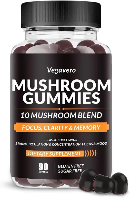 Mushroom Gummies - 10x Mushroom Blend - Mushroom Complex - Mushroom Supplement (90 Chews) Classic Coke