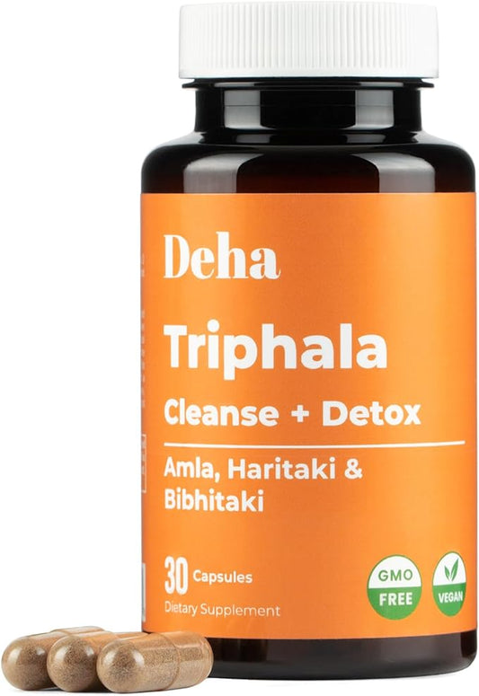 Triphala Capsules Immune Support & Digestive Health with Amla, Haritaki & Bibhitaki – Gut Cleanse, Detox, Bloating Relief – GMP Certified, Non-GMO, Vegan – 30 Count