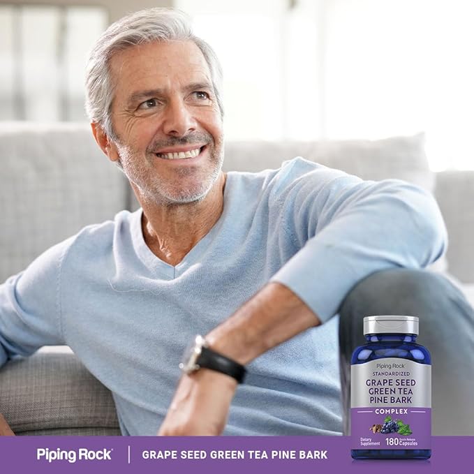 Piping Rock Grape Seed, Green Tea & Pine Bark Complex | 180 Capsules | Standardized Extract | Non GMO, Gluten Free Supplement