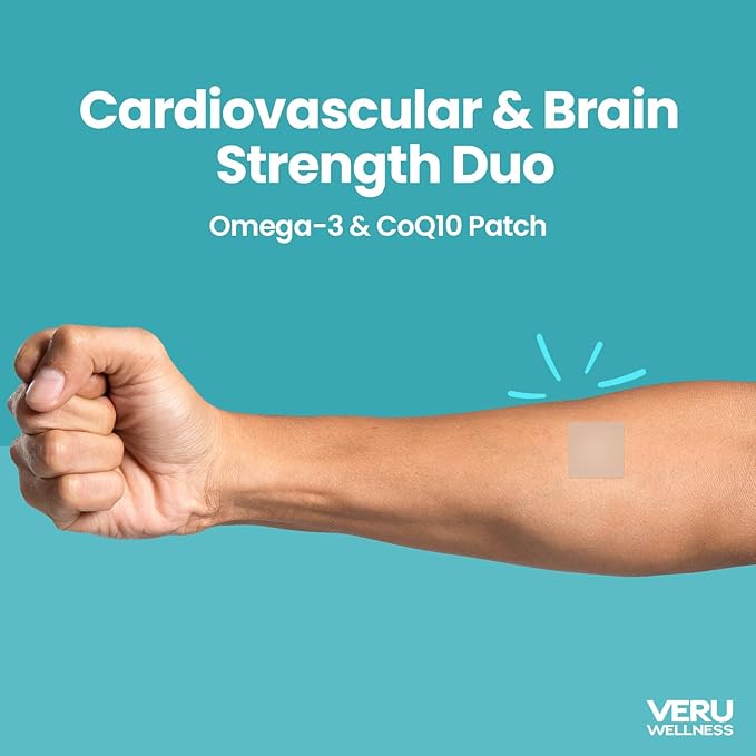 Veru Wellness Cardiovascular & Brain Strength Duo Lifestyle Patches Omega3 Coenzyme Q10 - Self Adhesive Time Release Topical Patch, 8-10 Hours (42 Day Supply)