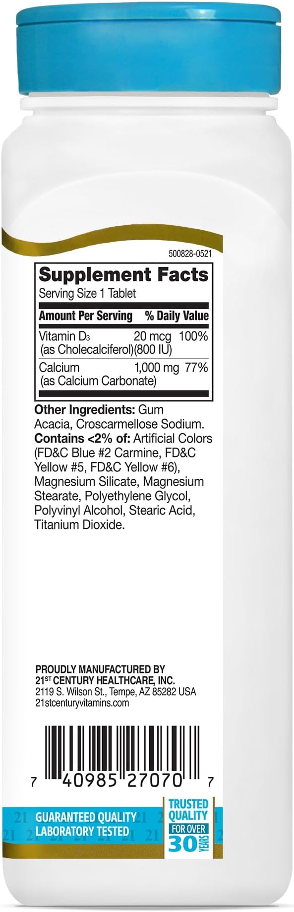 21st Century Calcium Plus D Tablets, 1000 mg, 90 Count