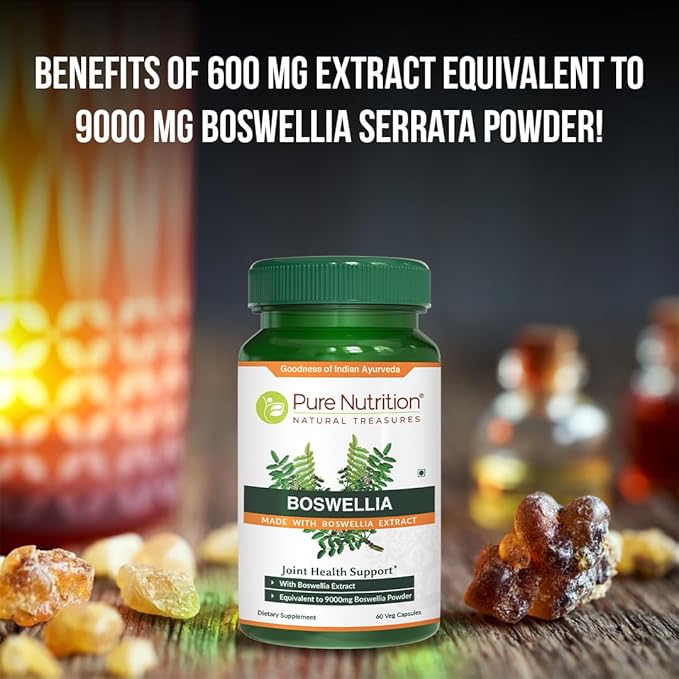 Pure Nutrition Boswellia Serrata Extract 600mg with 65% Boswellic Acids. (Equivalent to 9000mg Boswellia Powder) Non GMO | 60 Veg Caps.