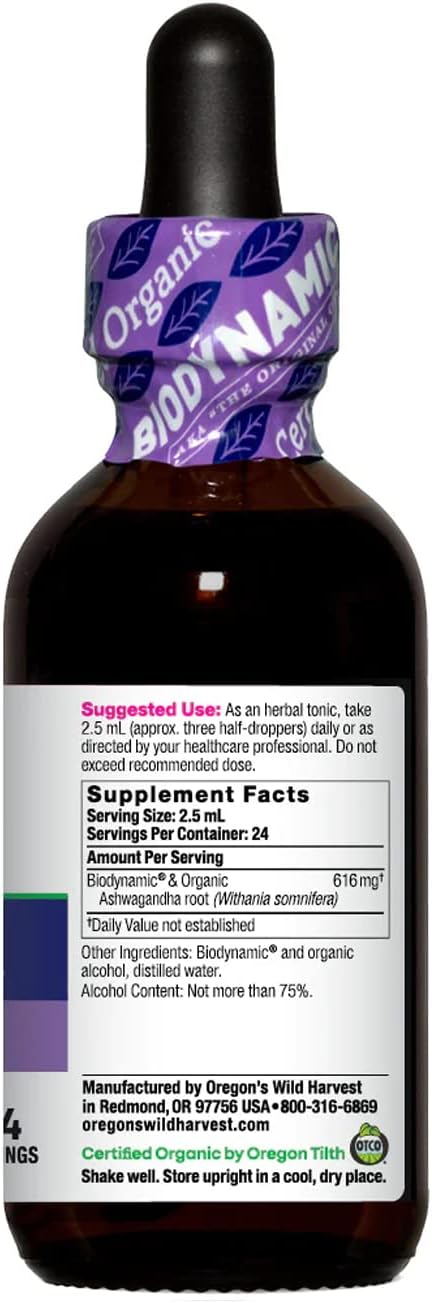 Oregon's Wild Harvest Ashwagandha, biodynamic 2oz, 2 Fl Oz
