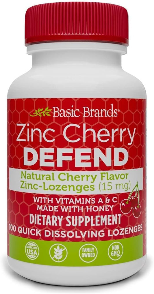 Basic Organics Natural Flavor Zinc Lozenges, Cherry, 100 Tablets