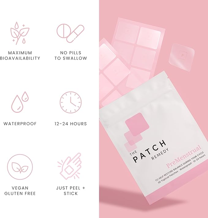 PreMenstrual Patch for Women - 30 Topical PMS Period Cycle Menstrual Patches, Vitex Chasteberry, Magnesium, Evening Primrose Oil, Dong Quai Extract, Curcumin, Vitamin B6 & E