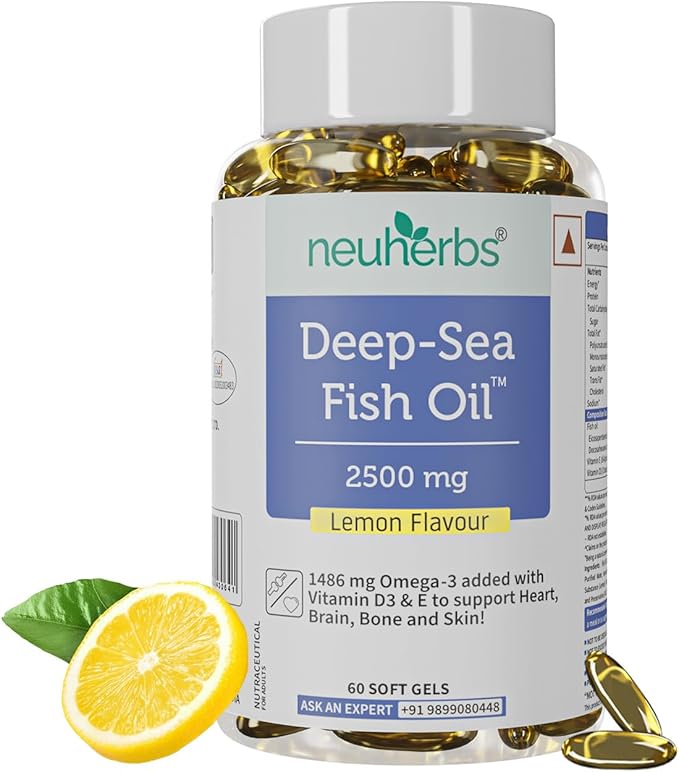 Deep Sea Fish Oil (60 Softgels) Omega 3 Supplement Triple Strength 2500 Mg for Muscle, Joints, Heart & Cognitive Support | No Fishy Burps with Lemon Flavour for Men & Women | (Pack of 1)