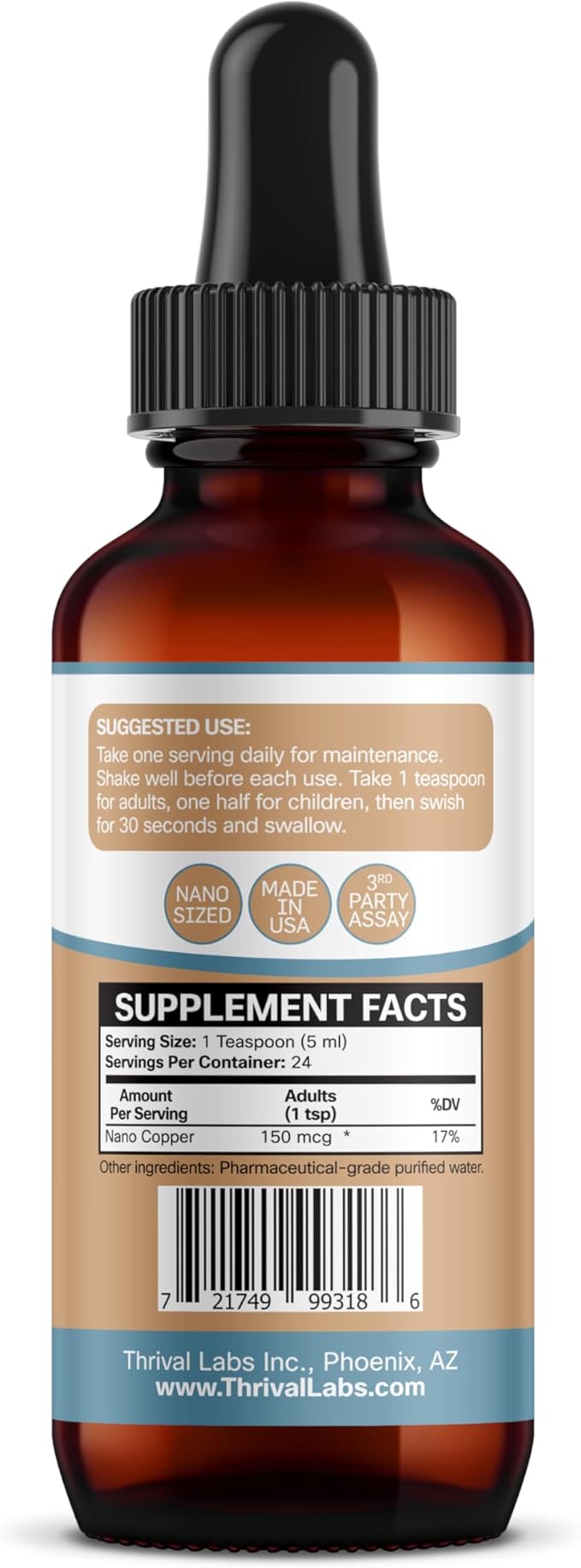 Ionic Colloidal Copper Liquid (30 PPM) | Mental Clarity & Nerve Function | Hair, Skin, Nails & Collagen | Red Blood Cells & Energy Production | Cholesterol Levels & Blood Pressure (4oz Dropper)