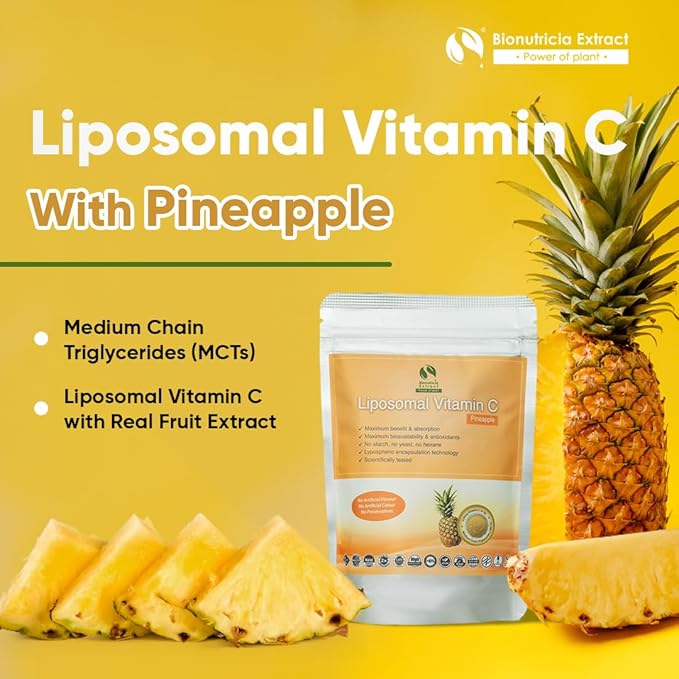 Bionutricia Liposomal Vitamin C with Pineapple Extract Powder (Water Soluble) Immune & Collagen Support, Two-Stage for High Absorption & Antioxidant, No Sugar & Non GMO 5.29Ounce