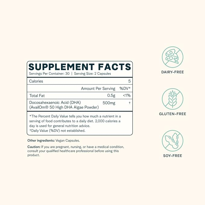 Ora Organic Vegan Omega 3 Supplement - 500mg DHA for Brain, Eye, and Heart Health - Made from Sustainable Algae - 60 Capsules