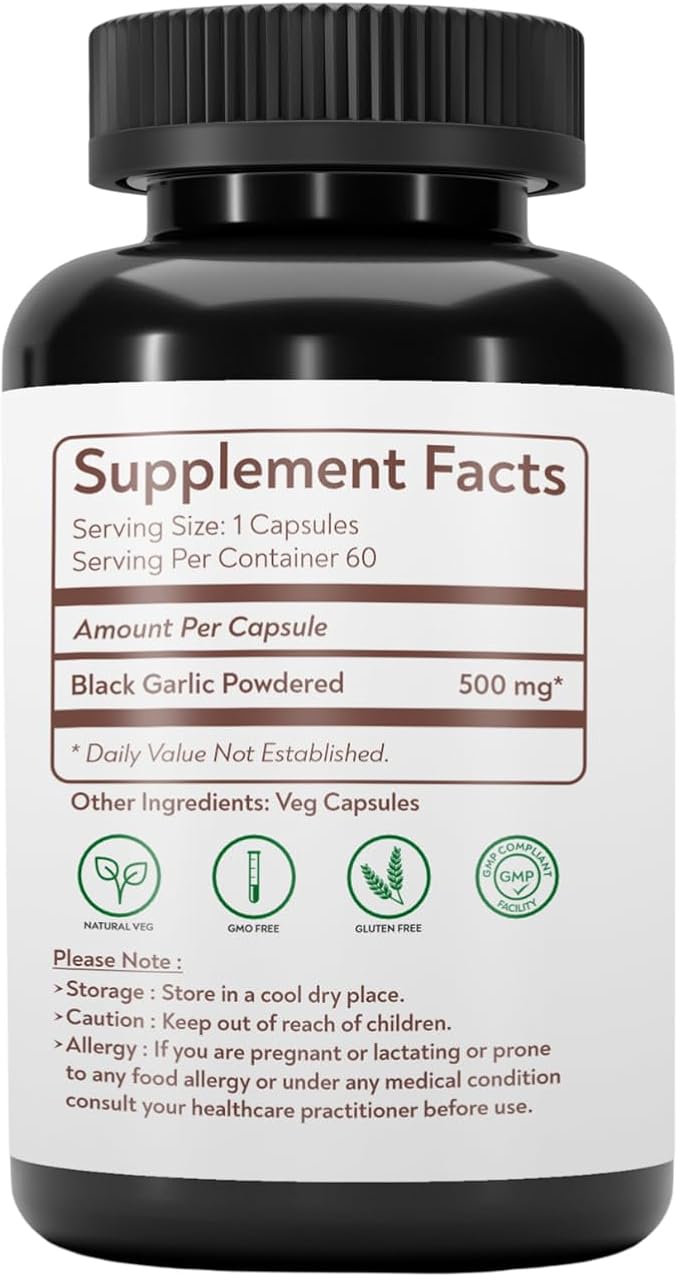 Aged and Fermented Black Garlic Capsules, 60 Veg Capsules, 500 mg