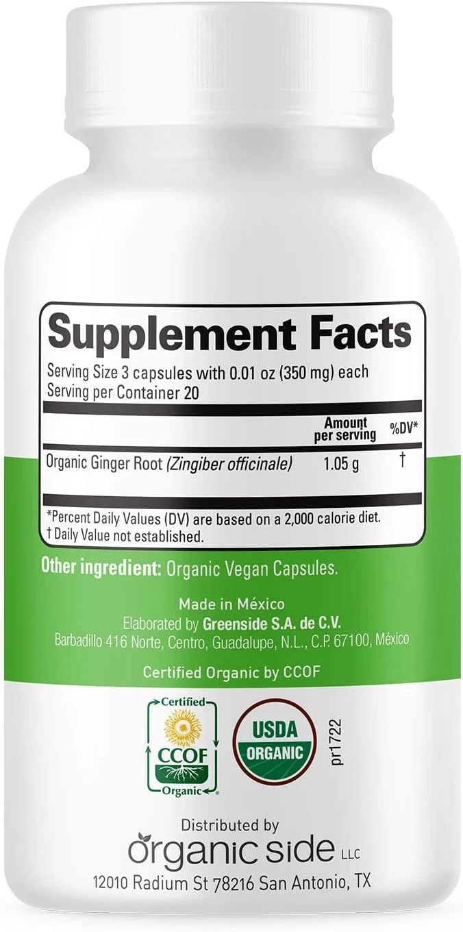 | Organic Ginger Capsules | Digestive Health Support | USDA Certified Organic, Non-GMO, Vegan | 60 Easy-to-Swallow Capsules for Natural Wellness