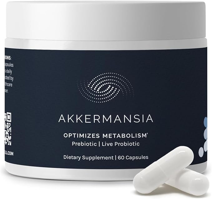 Akkermansia Muciniphila, 60 Capsules (60 Day Supply), Gut Health Support for Women & Men, Probiotic with Prebiotic Fiber, Increases GLP-1 Production, Delayed Release, 500M AFU Live Strain