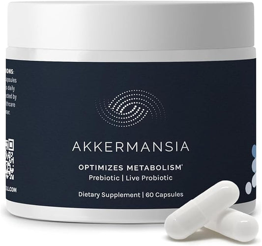 Akkermansia Muciniphila, 60 Capsules (60 Day Supply), Gut Health Support for Women & Men, Probiotic with Prebiotic Fiber, Increases GLP-1 Production, Delayed Release, 500M AFU Live Strain