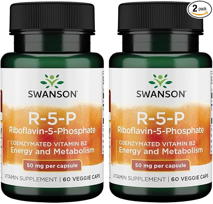 Swanson R-5-P (Riboflavin-5-Phosphate) - Vitamin B2 Supplement Promoting Energy, Metabolism & Vision Health - Natural Wellness Formula - (60 Capsules) (2 Pack)