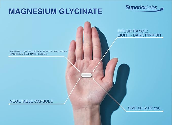 Superior Labs - Magnesium Glycinate - 1250 mg, 120 Vegetable Capsules - Essential Mineral - Maintains Energy - Healthy Bones and Muscle Function- Relaxation & Sleep