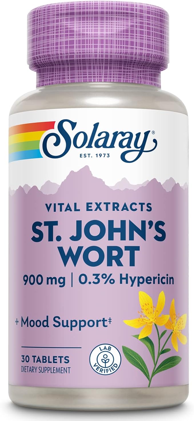 SOLARAY St John's Wort 900 mg, Once Daily Mood Support Supplement, Standardized to 0.3% Hypericin for Brain Health Support and a Balanced Mood, 60-Day Money Back Guarantee | 30 Servings | 30 Tablets