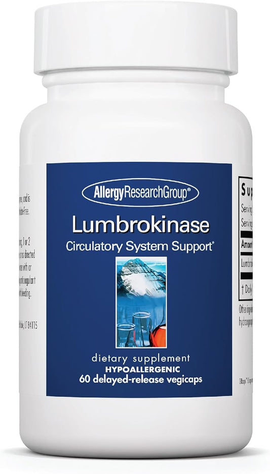 Allergy Research Group Lumbrokinase Supplement - Circulatory System Support, Supports Blood Circulation Already in The Normal Range - 60 Delayed Release Vegetarian Capsules