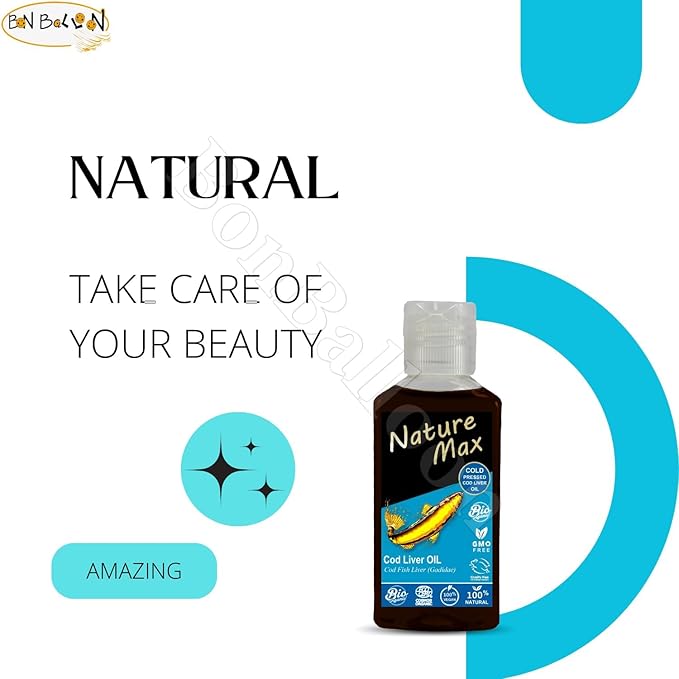 Nature Max Cod Liver Blubber Oil Natural Undiluted Pure For Hair & Skin Care & Food Cold Pressed Premium (1Pack = 2.70 oz / 80 ml) زيت كبد الحوت