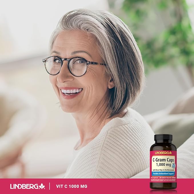 Lindberg Vitamin C 1000mg | with Bioflavonoids and Rose HIPS | 280 Capsules | Non-GMO, Gluten Free Supplement