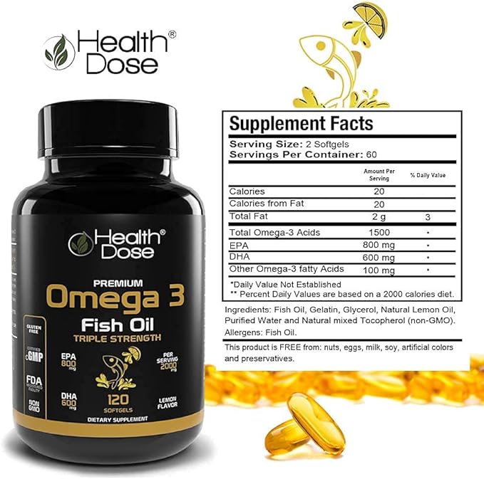 Premium Immune Support Bundle by Health Dose, Omega 3 Fish Oil Triple Strength, Gluten-Free, Non-GMO, 120 Softgels + Elderberry Plus 11 in 1, Defense Immune Support Booster, 120 Chlorophyll Capsules.
