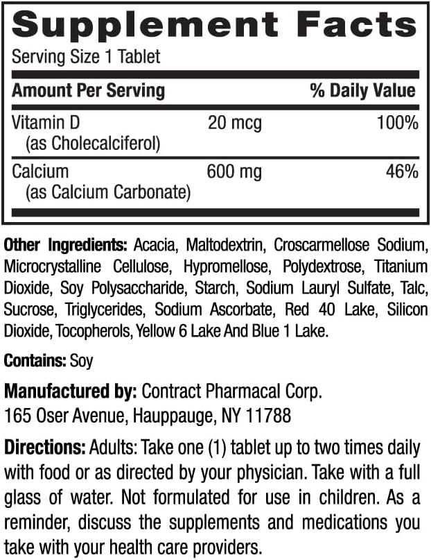 Earth's Splendor Bone Health Support, with Calcium & Vitamin D, Dietary Supplement, Vitamin Supplements, for Men & Women, (600mg Calcium, 120 Tablets)