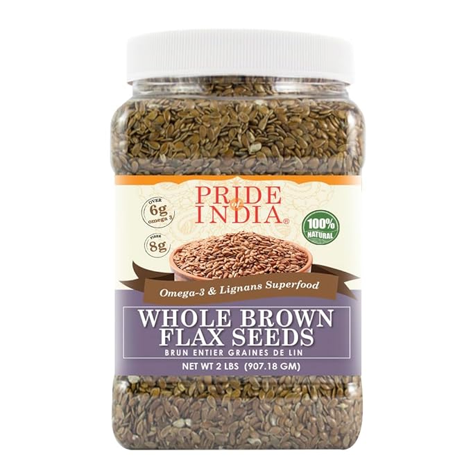 Pride Of India - Whole Brown Flax Seeds - Omega-3 & Lignan Superfood, 2 lbs Jar