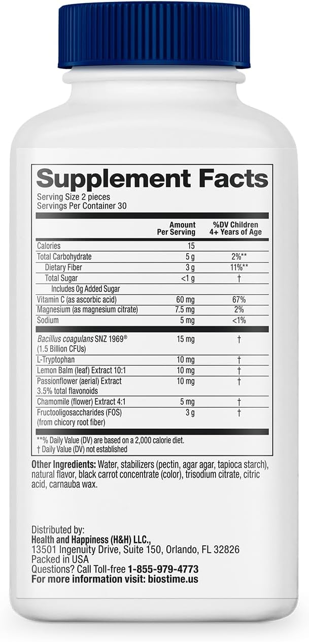 Biostime Kids Sleep Fruity Bites (Ages 4+) | Includes Probiotics| Calm magnesium gummies for kids | Melatonin Free calm gummies for Sleep aid | No added sugar | 60 Count