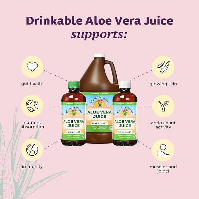 Lily of the Desert Aloe Vera Juice - Inner Fillet Aloe Vera Drink, Organic Aloe Juice with Natural Vitamins, Digestive Enzymes for Gut Health, Stomach Relief, Wellness, Glowing Skin, 128 Fl Oz