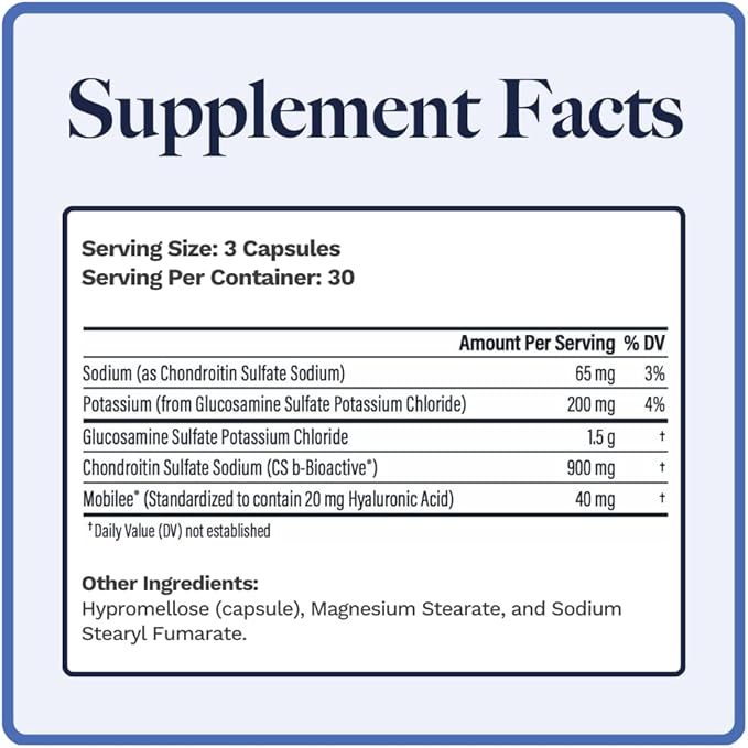 Agilen | Joint Support Supplement w/Glucosamine & Chondroitin (as CS-bBioactive®) | Hyaluronic Acid (as Mobilee®) | 3rd Party Tested | 90 Capsules