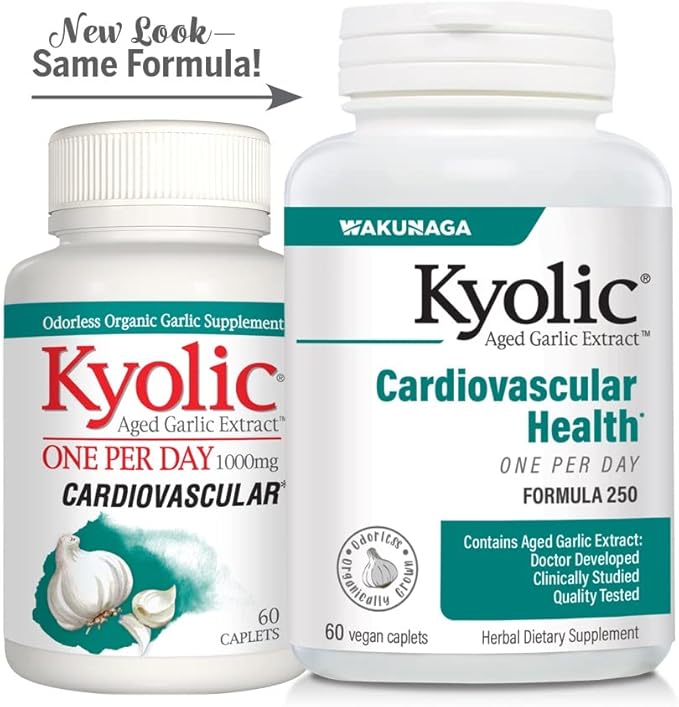 Kyolic Aged Garlic Extract Formula 250, Cardiovascular Health, One Per Day, 60 Vegan Capsules (Packaging May Vary)