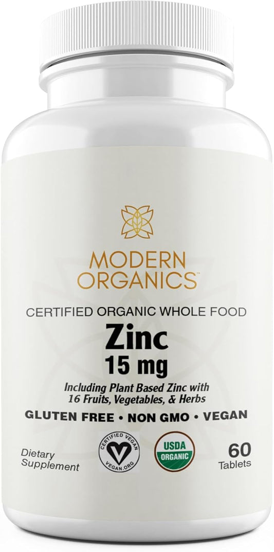 Zinc | 15mg Certified Organic Zinc from Guava with 200mg Organic Whole Food Blend | 16 Organic Fruits, Vegetables & Mushrooms | 60 Vegan Tablets