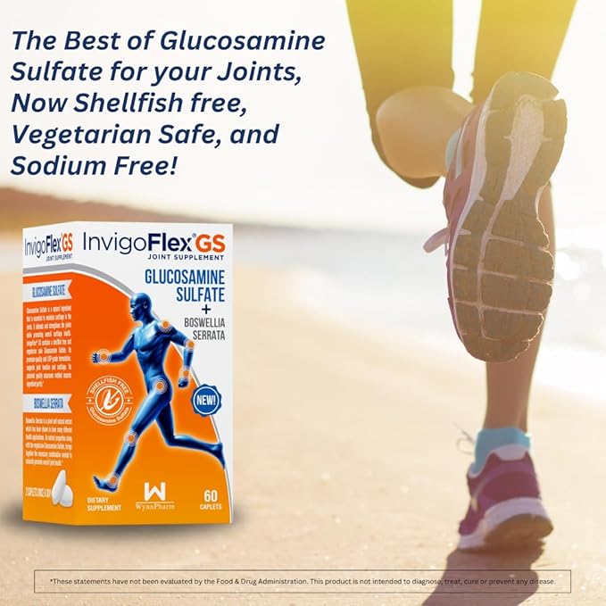 INVIGOFLEX® GS - Glucosamine Sulfate (Shellfish Free, Sodium Free & Vegetarian Safe) Non GMO, Gluten Free - with Boswellia Serrata - Knees, Hands, Back, and Hip Premium Joint Supplement