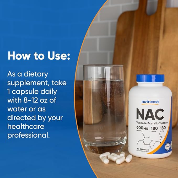 Nutricost N-Acetyl L-Cysteine (NAC) 600mg, 180 Capsules - Non-GMO, Gluten Free